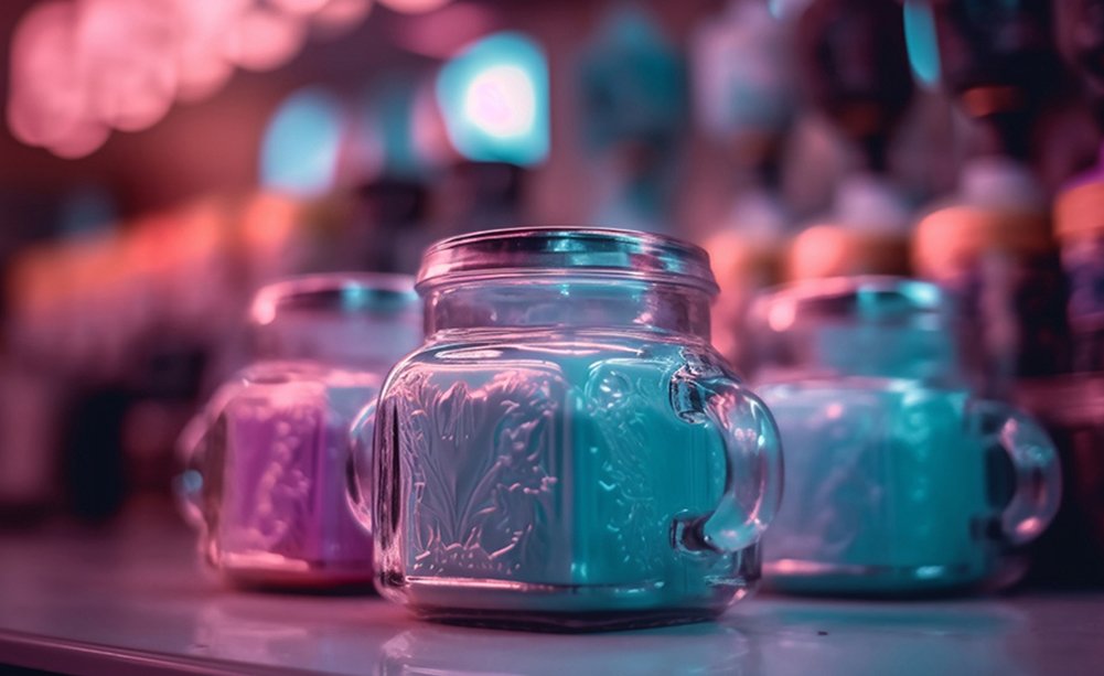 Multi-Colored Glass Bottles and Candles
